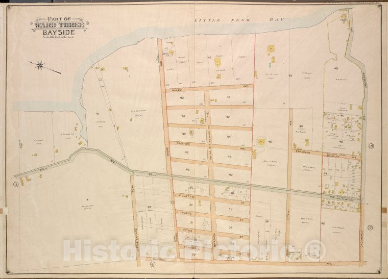 Historic 1908 Updated To 1913 Map - Queens, Vol. 3, Double Page Plate No. 16; Part Of Ward Three Bay - Vintage Wall Art