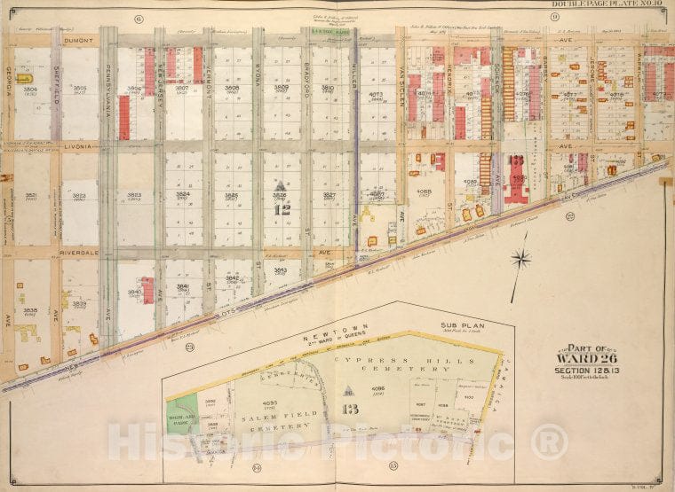 Historic Map - 1905 Brooklyn, (New York, N.Y.), Dumont Ave, Warwick St New Lots Ave, Georgia Ave; - Vintage Wall Art