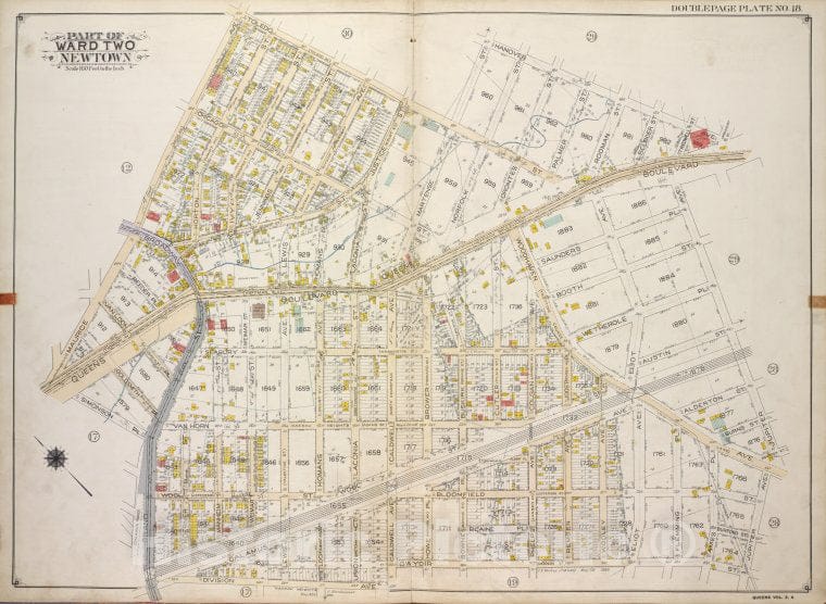 Historic 1913 Map - Queens, Vol. 2A, Double Page Plate No. 18; Part Of Ward Two Newt - Vintage Wall Art