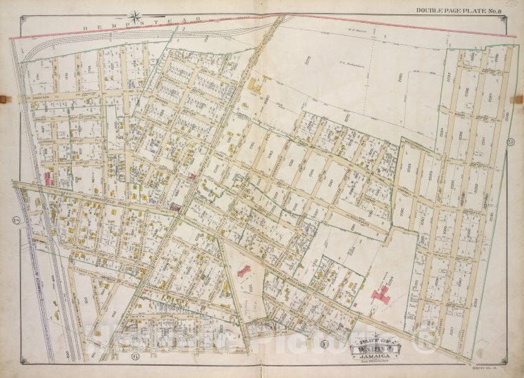 Historic 1913 Map - Queens, Vol. 1A, Double Page Plate No. 8; Part Of Ward 4 Jamaica - Vintage Wall Art