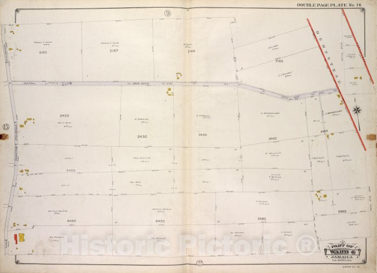 Historic 1913 Map - Queens, Vol. 1A, Double Page Plate No. 16; Part Of Ward 4 Jamaic - Vintage Wall Art