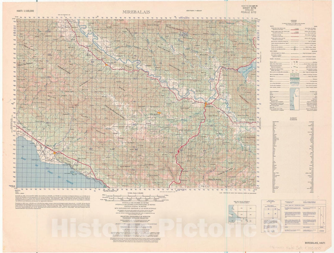 Historic 1961- Map - Mirebalais - Vintage Wall Art
