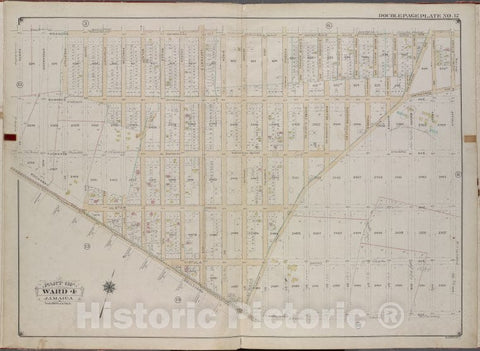 Historic 1913 Map - Queens, V. 1, Double Page Plate No. 12; Part Of Jamaica, Ward 4; - Vintage Wall Art
