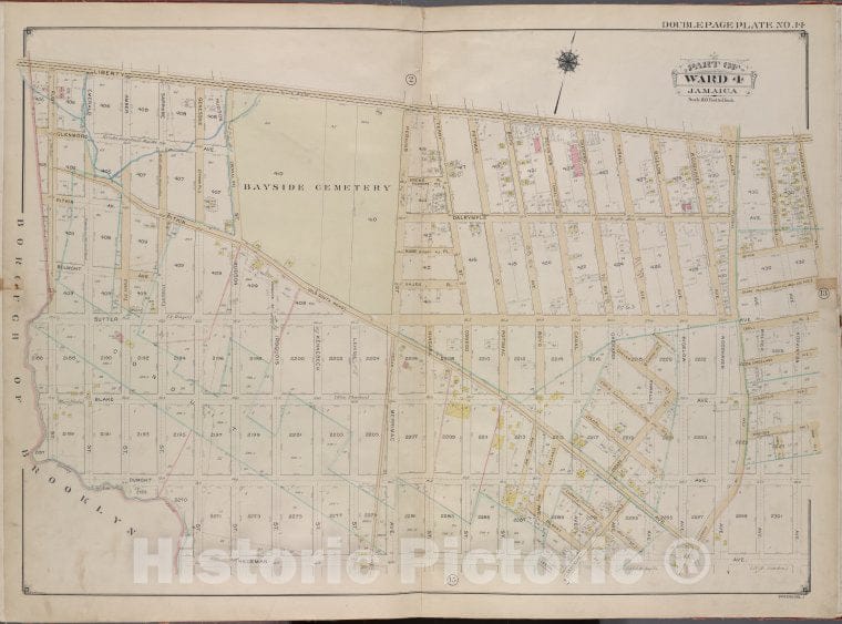 Historic 1913 Map - Queens, V. 1, Double Page Plate No. 14; Part Of Jamaica, Ward 4; - Vintage Wall Art