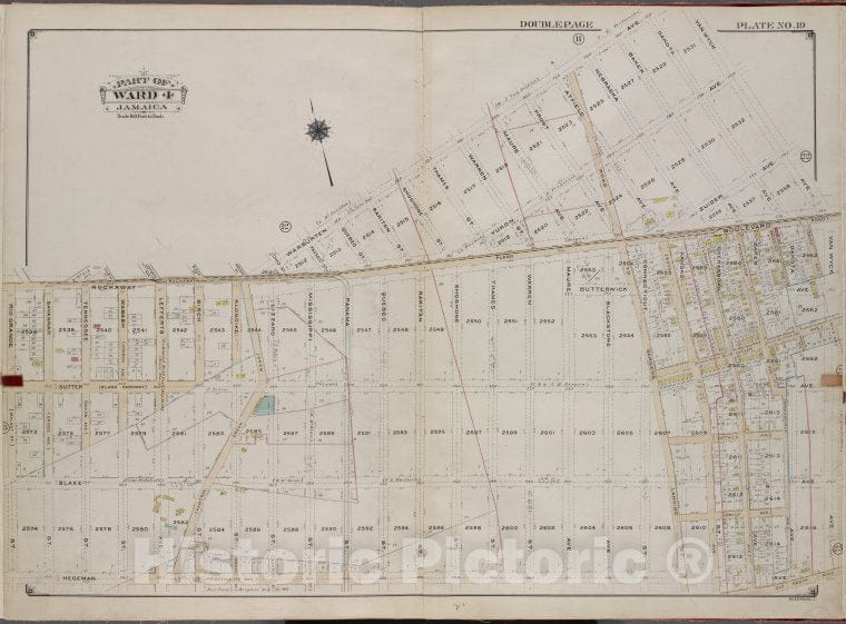 Historic 1913 Map - Queens, V. 1, Double Page Plate No. 19; Part Of Jamaica, Ward 4; - Vintage Wall Art