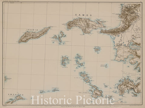 Historic 1890 Map - Sheet 10. 1: 250,000.- Turkey - Samos Island (Greece) Maps Of Asia - Vintage Wall Art