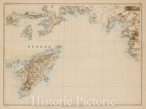 Historic 1890 Map - Sheet 14. 1: 250,000.- Turkey - Rhodes (Greece : Island) Maps Of Asia - Vintage Wall Art