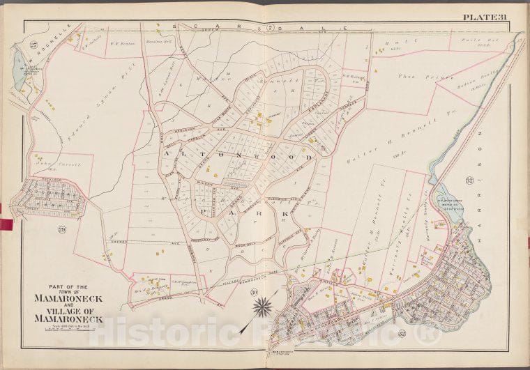 Historic Map - 1910 Westchester County, New York (N.Y.), V. 1, Double Page Plate No. 31 [Griffin Ave, Harrison, Mamaroneck Ave, Grand St, Weaver St.] - Vintage Wall Art