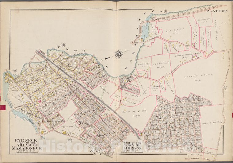 Historic Map - 1910 Westchester County, New York (N.Y.), V. 1, Plate No. 32 [Town Of Mamaroneck, Union Ave, Nelson Ave, Harrison Ave, Stony Creek] - Vintage Wall Art
