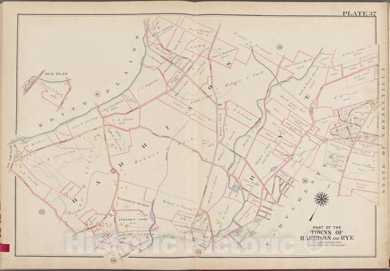 Historic Map - 1910 Westchester County, New York (N.Y.), V. 1, Double Page Plate No. 37 [White Plains, Ring St, Port Chester, Clendale Ave, Union Ave.] - Vintage Wall Art