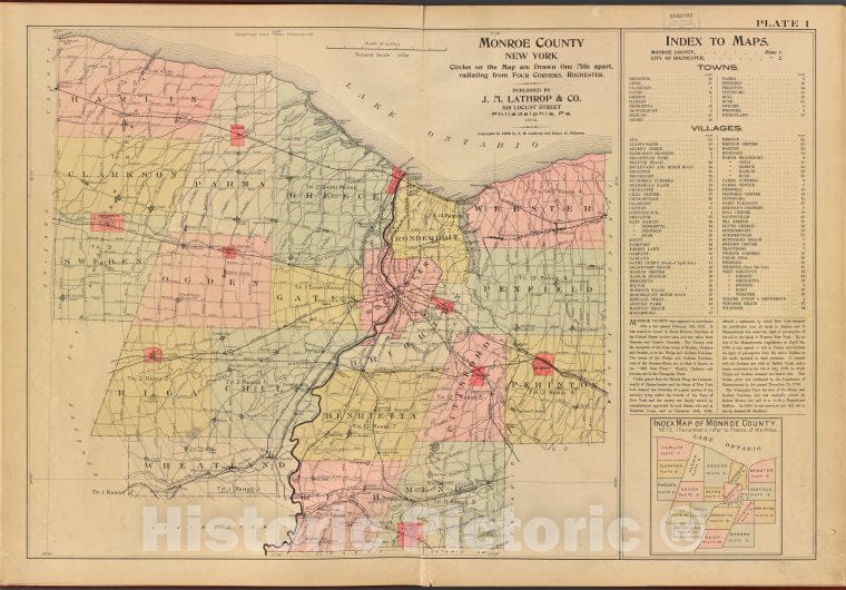 Historic Map - 1902 Monroe County (N.Y.), Monroe County, Double Page Plate No. 1 [Index To Maps] - Vintage Wall Art