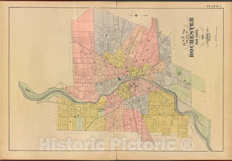 Historic 1902 Map - Monroe County, Double Page Plate No. 2 [Map Of The City Of Roch - Vintage Wall Art