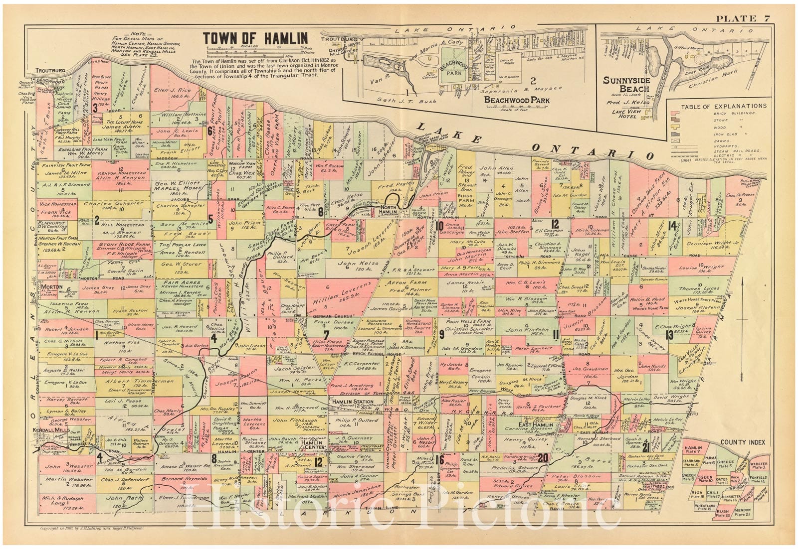 Historic 1902 Map - Monroe County, Double Page Plate No. 7 [Map Of Town Of Hamlin, Vintage Wall Art