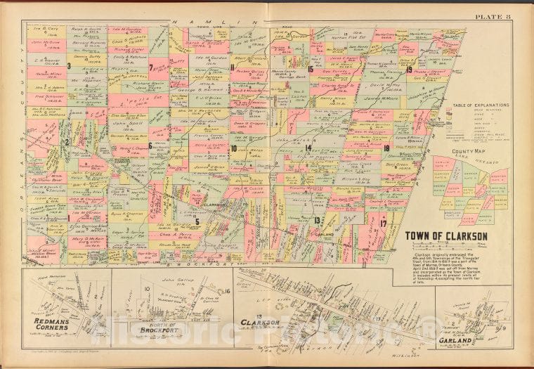 Historic 1902 Map - Monroe County, Double Page Plate No. 8 [Map Of Town Of Clarkson - Vintage Wall Art