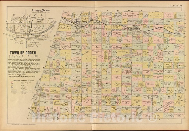 Historic 1902 Map - Monroe County, Double Page Plate No. 10 [Map Of Town Of Ogden, Vintage Wall Art
