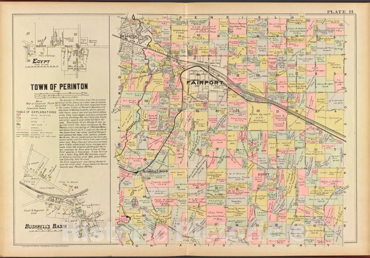 Historic 1902 Map - Monroe County, Double Page Plate No. 14 [Map Of Town Of Perinto - Vintage Wall Art