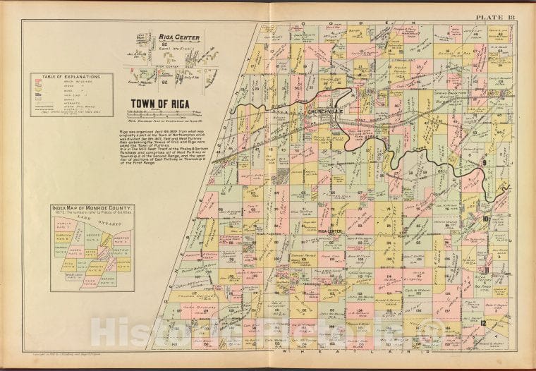 Historic 1902 Map - Monroe County, Double Page Plate No. 18 [Map Of Town Of Riga] - Vintage Wall Art