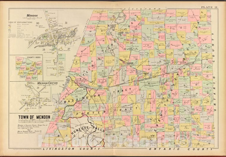 Historic 1902 Map - Monroe County, Double Page Plate No. 21 [Map Of Town Of Mendon] - Vintage Wall Art