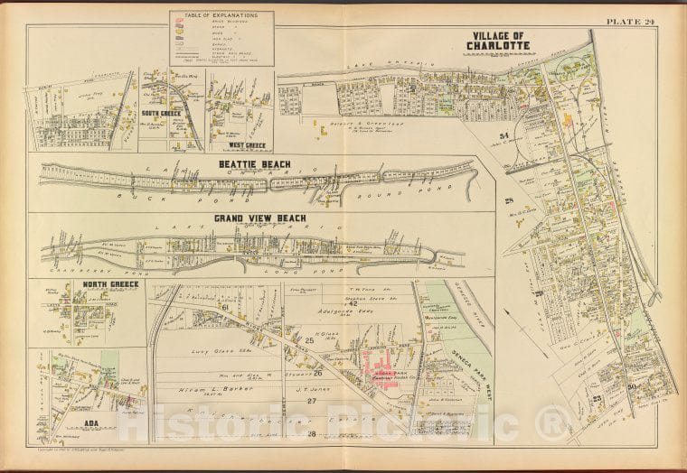 Historic 1902 Map - Monroe County, Double Page Plate No. 24 [Map Of Village Of Char - Vintage Wall Art