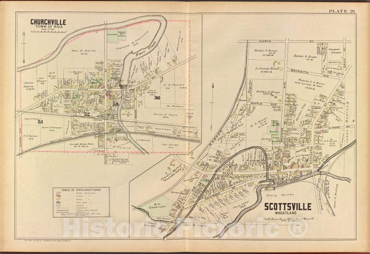 Historic 1902 Map - Monroe County, Double Page Plate No. 26 [Map Of Churchville Tow - Vintage Wall Art