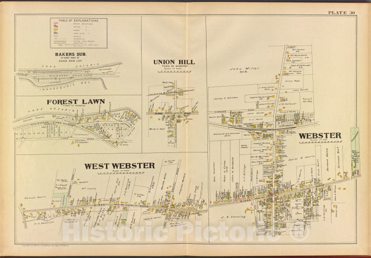 Historic 1902 Map - Monroe County, Double Page Plate No. 30 [Map Of Bakers Sub. Of - Vintage Wall Art