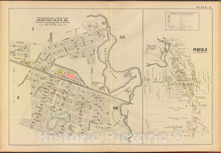 Historic 1902 Map - Monroe County, Double Page Plate No. 31 [Map Of Despatch Town O - Vintage Wall Art