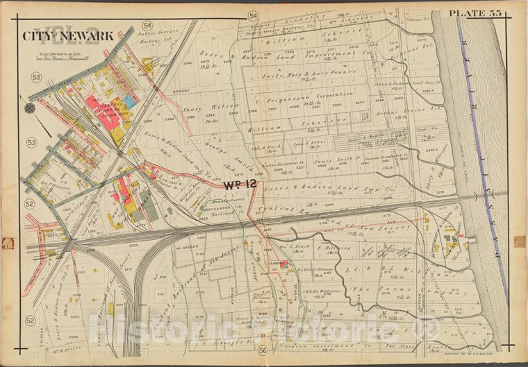 Historic 1911-12 Map - Newark, V. 2, Double Page Plate No. 55 [Map Bounded By Ferry St, Passaic River, Berlin St.] - Newark (N.J. - Vintage Wall Art