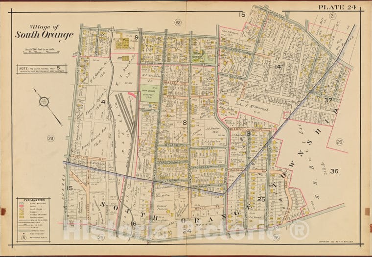 Historic 1911 Map - Orange County, Double Page Plate No. 24 [Map Bounded By 3Rd St, Vintage Wall Art