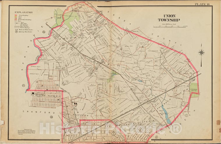 Historic Map - 1906 Union County, New Jersey (N.J.), 1906 Double Page Plate No. 16 [Map Of Union Township] - Vintage Wall Art