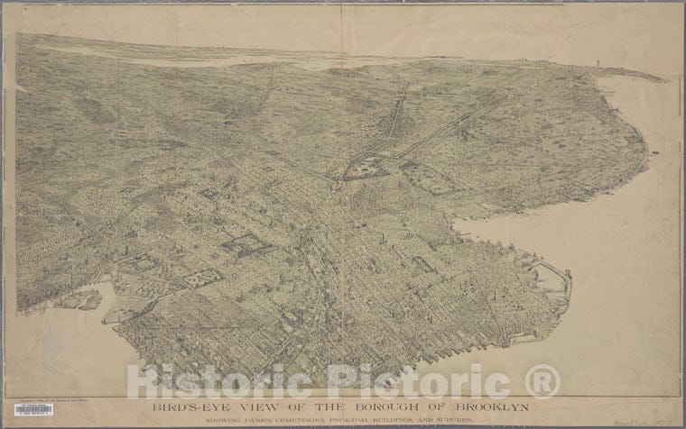 Historic 1897 Map - Bird'S-Eye View Of The Borough Of Brooklyn : Showi ...