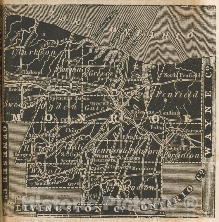 Historic 1838 Map - Monroe County. - New York (State) - Monroe County (N.Y.) - Atlases Of The United States - New York Atlas. - Vintage Wall Art