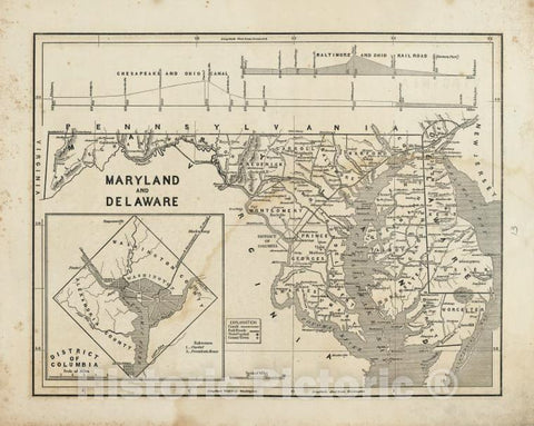 Historic 1842-[1845] Map - Maryland And Delaware. - United States - Delaware - Maps - Maryland - Atlases Of The United States - Vintage Wall Art