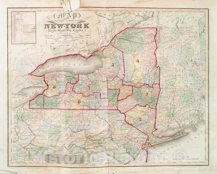 Historic 1841 Map - Map Of The State Of New-York And The Surrounding C ...