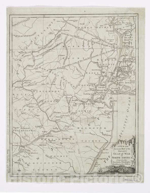 Historic Map - 1777 A New And Accurate Of The Present Seat Of War In North America : New Jersey, Philadelphia, Pensylvania, New-York, Revolutionary War, 1775-1783 - Vintage Wall Art