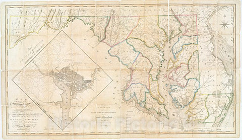 Historic 1795-06-06 Map - Map Of The State Of Maryland : Laid Down From An Actual Survey O - Vintage Wall Art