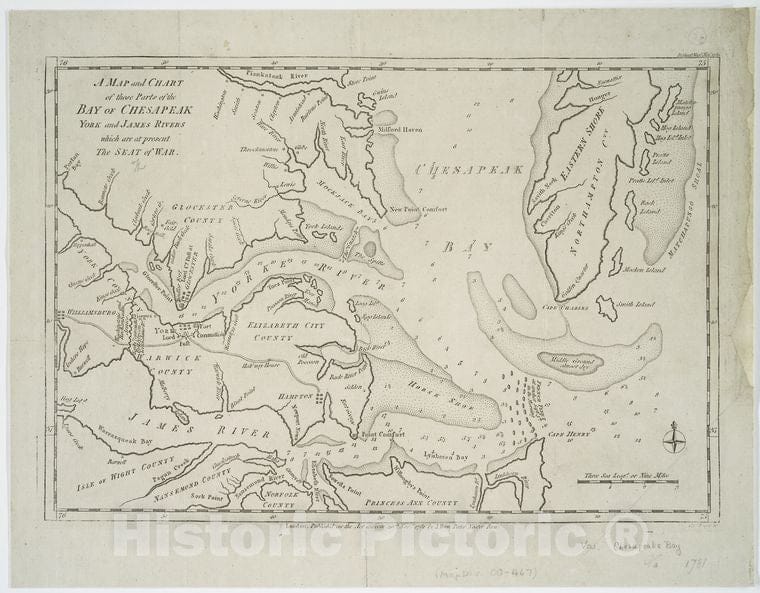 Historic 30Th Novr. 1781 Map - A Map And Chart Of Those Parts Of The Bay Of Chesapeak, York And - Vintage Wall Art