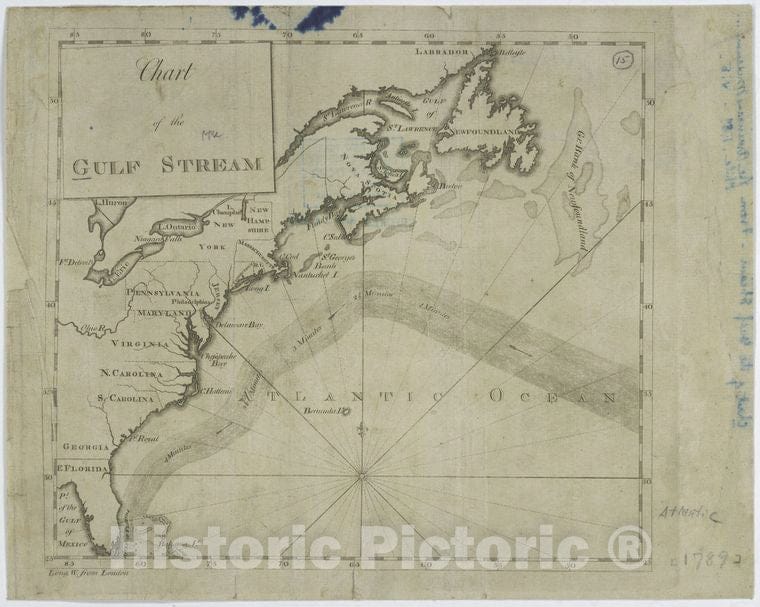 Historic Map - 1789 Atlantic Ocean, Chart Of The Gulf Stream - Vintage Wall Art