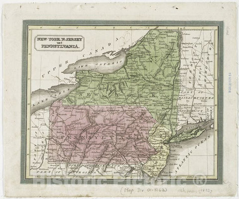 Historic 1833 Map - New-York, N. Jersey And Pennsylvania. - New Jersey - Maps - New York (State) - Maps - Pennsylvania - Maps Of North America. - Vintage Wall Art