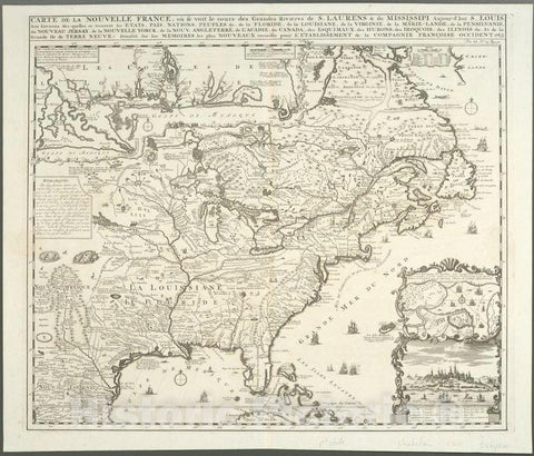 Historic Map - 1719 New France: With St. Laurens & Mississippi,From Florida, Louasiana, Virginia, Maryland, Pensilvania, New Jersey, New York, New Mexico - Vintage Wall Art