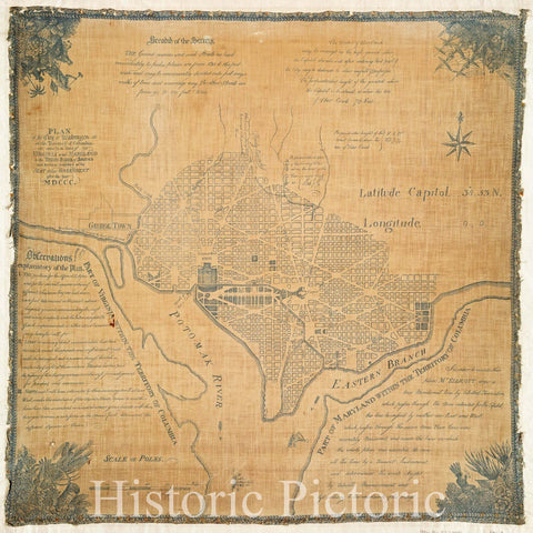 Historic 1792 Map - Plan Of The City Of Washington In The Territory Of Columbia : Ce - Washington (D.C.) - Maps - Early Works To 1800 - Charts And Maps - Vintage Wall Art