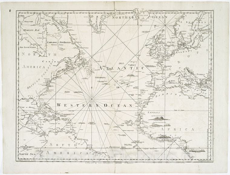 Historic Map - 1775 A Chart Of The Atlantic Ocean. - Vintage Wall Art