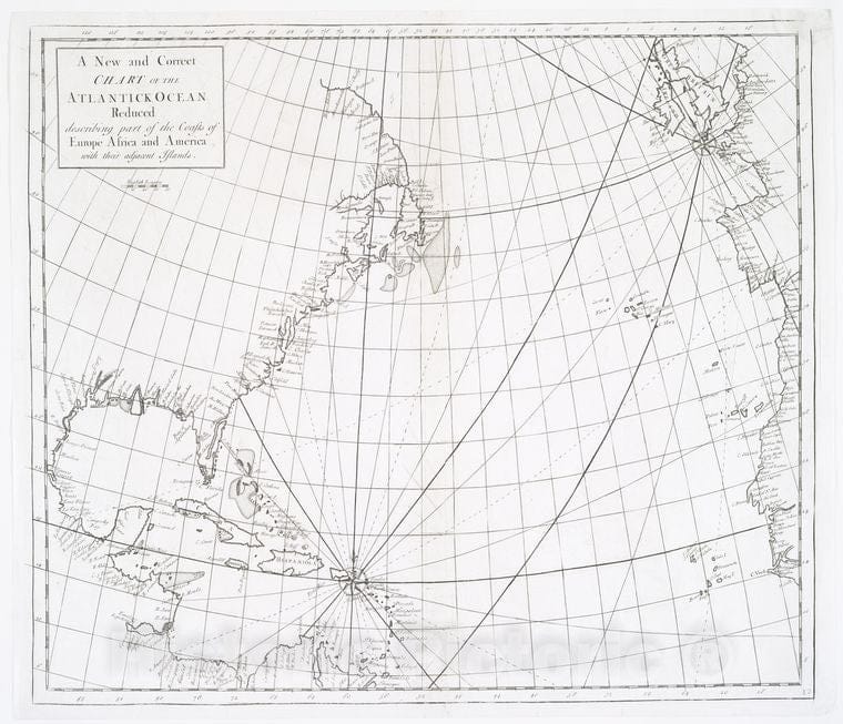 Historic Map - 1728 North Atlantic Ocean, A New And Correct Chart Of The Atlantick Ocean Reduced : Describing Part Of The Coasts Of Europe, Africa And America - Vintage Wall Art