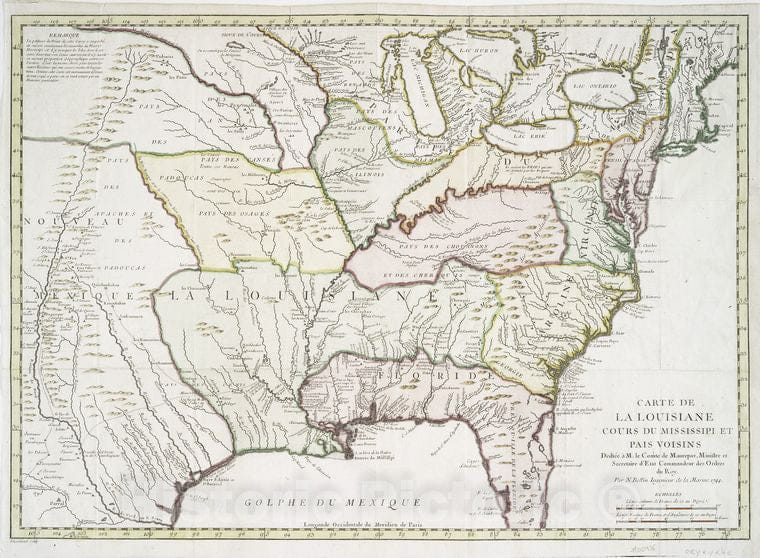 Historic 1744 Map - Carte De La Louisiane Cours Du Mississipi [I.E. Mississippi] Et Pais Voisins - United States - Maps - Early Works To 1800 - Charts And Maps - Vintage Wall Art