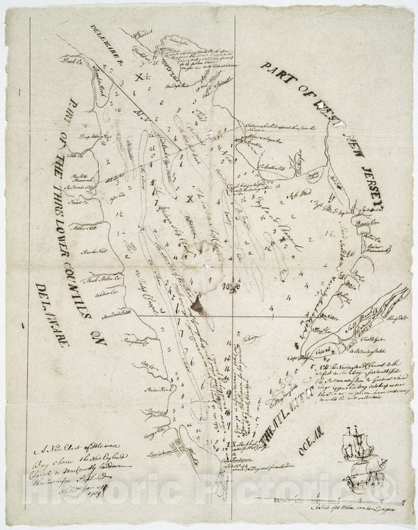 Historic Map - 1739 Delaware Bay (Del. And N.J.), A New Chart Of Delaware Bay : Wherein The New England Channel Is More Correctly Laid Down Than Ever Before. - Vintage Wall Art
