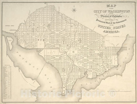 Historic 1839 Map - Map Of The City Of Washington In The District Of Columbia : Esta - Vintage Wall Art