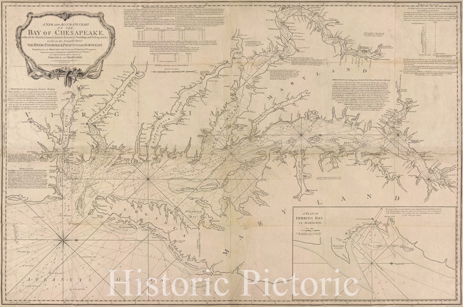 Historic 1St July 1776 Map - A New And Accurate Chart Of The Bay Of Chesapeake : With All The - Vintage Wall Art