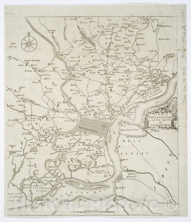 Historic Map - 1777 A Map Of Philadelphia And Parts Adjacent - Vintage Wall Art