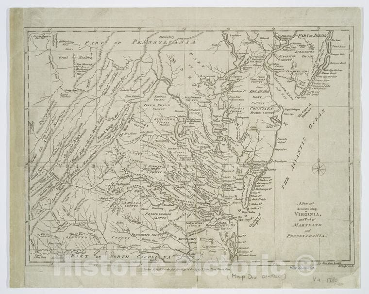 Historic 31St Decr. 1780 Map - A New And Accurate Map Of Virginia : And Part Of Maryland And Pe - Vintage Wall Art