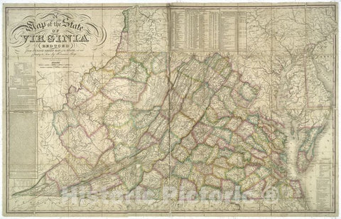 Historic Map - 1827 A Map Of The State Of Virginia Reduced From The Nine Sheet Map Of The State, In Conformity To Law - Vintage Wall Art