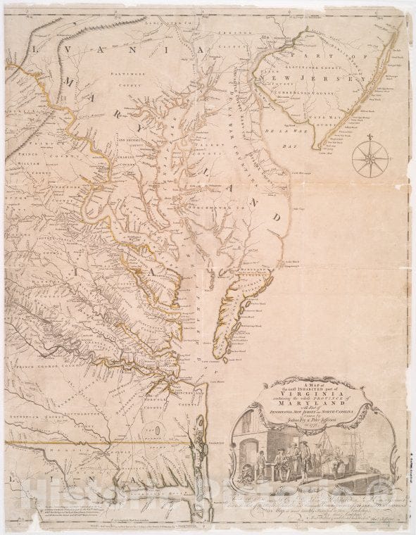 Historic 1775 Map - A Map Of The Most Inhabited Part Of Virginia Conta ...